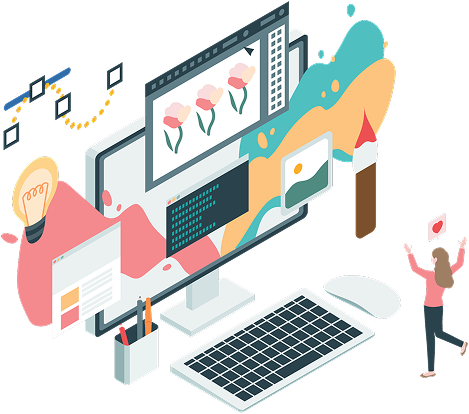 さまざまなツールで営業に必要な制作をしているイラスト